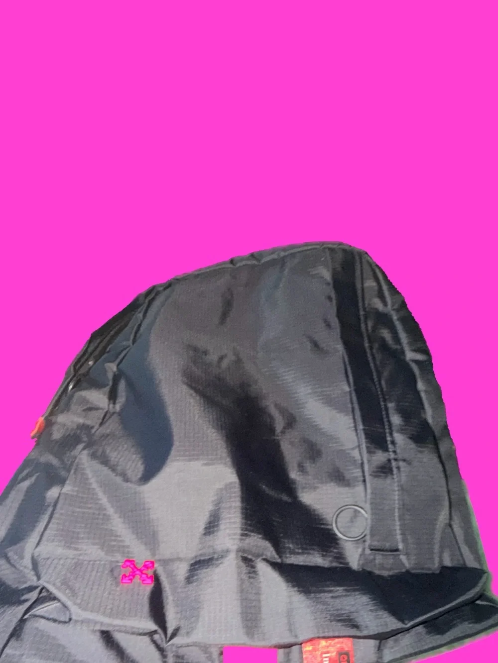 Off-White Black Backpack with Yellow and Red Strap Accents
